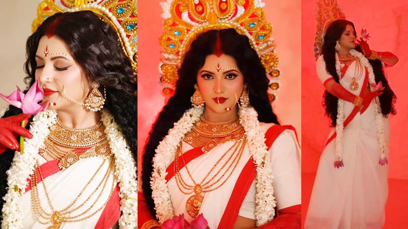 দেবী দুর্গার সাজে পরীমণি, মুগ্ধ ভক্তরা দেবী দুর্গার সাজে পরীমণি, মুগ্ধ ভক্তরা