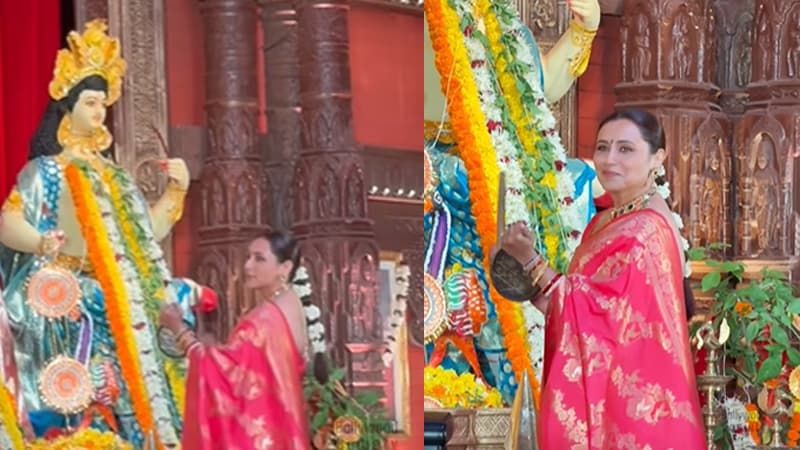 দুর্গাপূজার মণ্ডবে আরতিতে ব্যস্ত রানি মুখার্জি দুর্গাপূজার মণ্ডবে আরতিতে ব্যস্ত রানি মুখার্জি